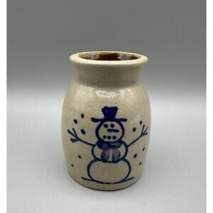 BBP Salt Glazed Hand Painted Snowman Mini Jar Vase Crock Stoneware Pottery 3"